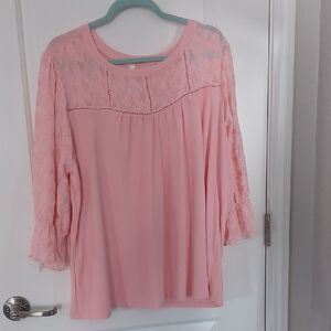 Pale Peach Lace Yoke Blouse